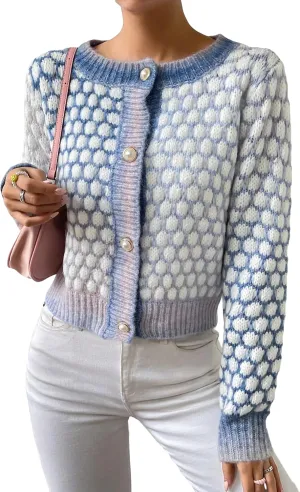 Floerns Women's Ombre Marled Knitwear Long Sleeve Button Front Cardigan