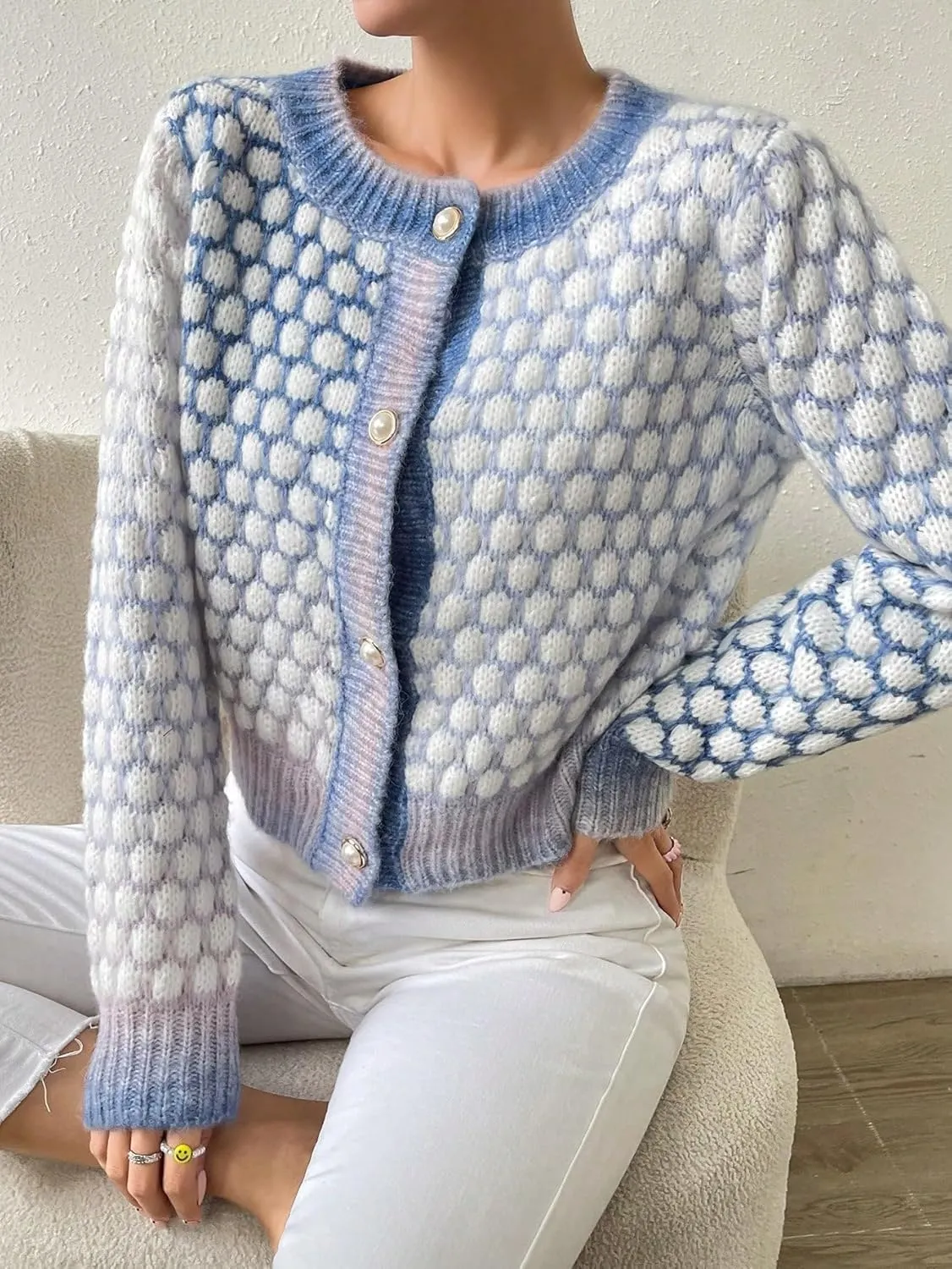 Floerns Women's Ombre Marled Knitwear Long Sleeve Button Front Cardigan