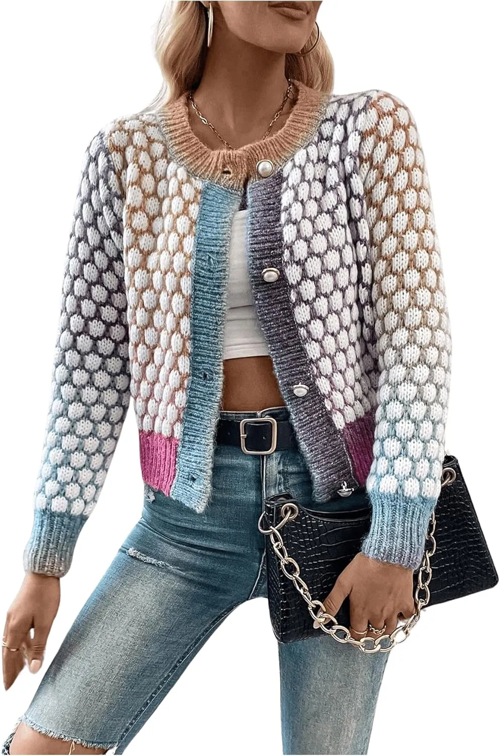 Floerns Women's Ombre Marled Knitwear Long Sleeve Button Front Cardigan