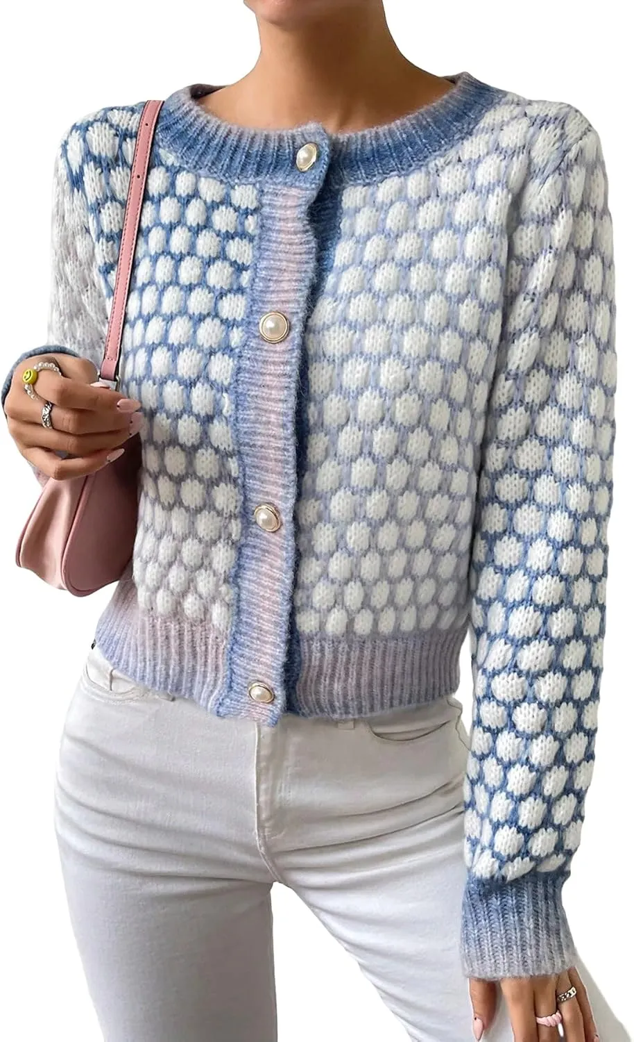 Floerns Women's Ombre Marled Knitwear Long Sleeve Button Front Cardigan