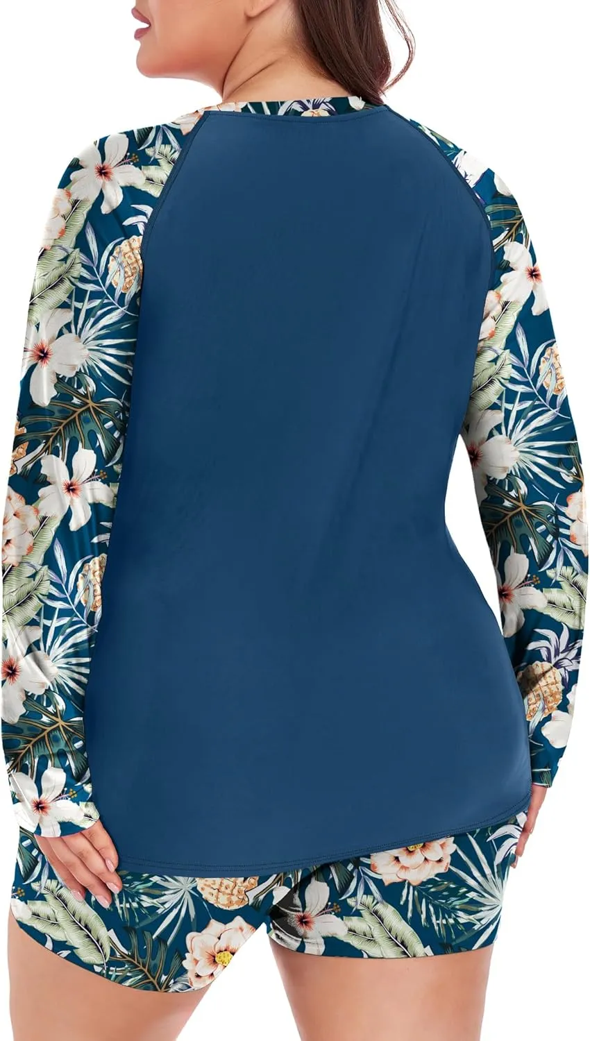 FOREYOND Women's 2 Piece Plus Size Rash Guard Long Sleeve Swimsuits Swim Shirt and Short Bathing Suit UPF 50 