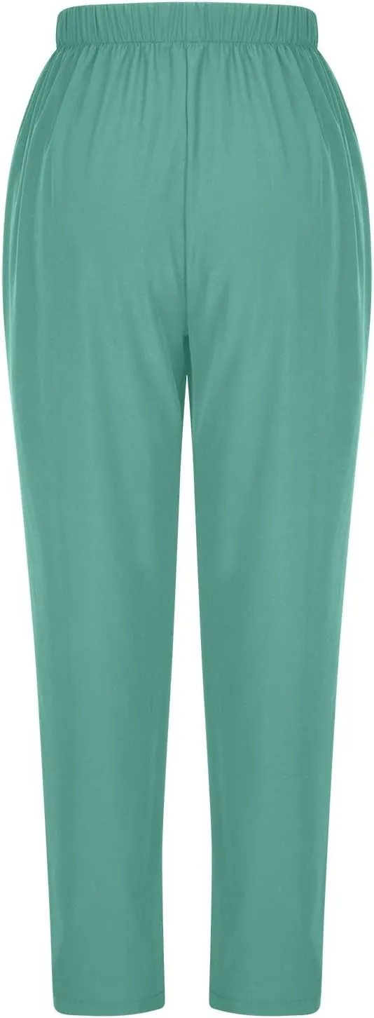 FZYLQY Women's Straight Leg Long Pants 2024 Fall Dressy Fashion Elastic High Waist Casual Trousers Solid Pull On Work Pants