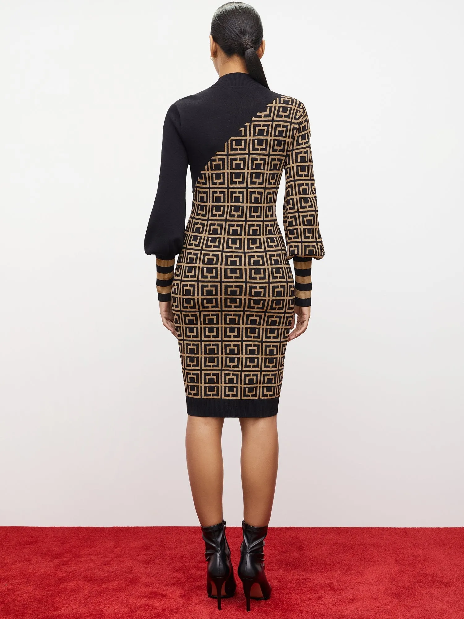 Geometric-Print Cut-Out Sheath Sweater Dress
