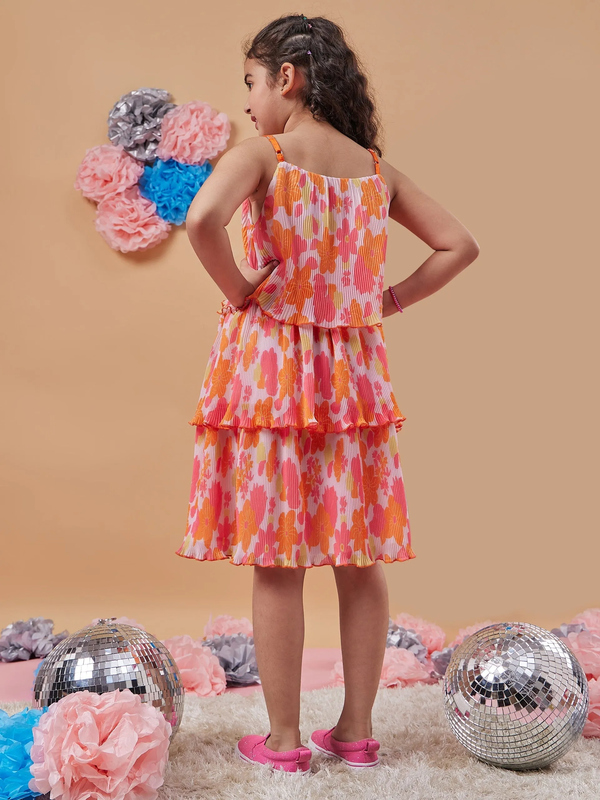 Girls Floral Printed Layered Fit Flare Dress - PS Peaches