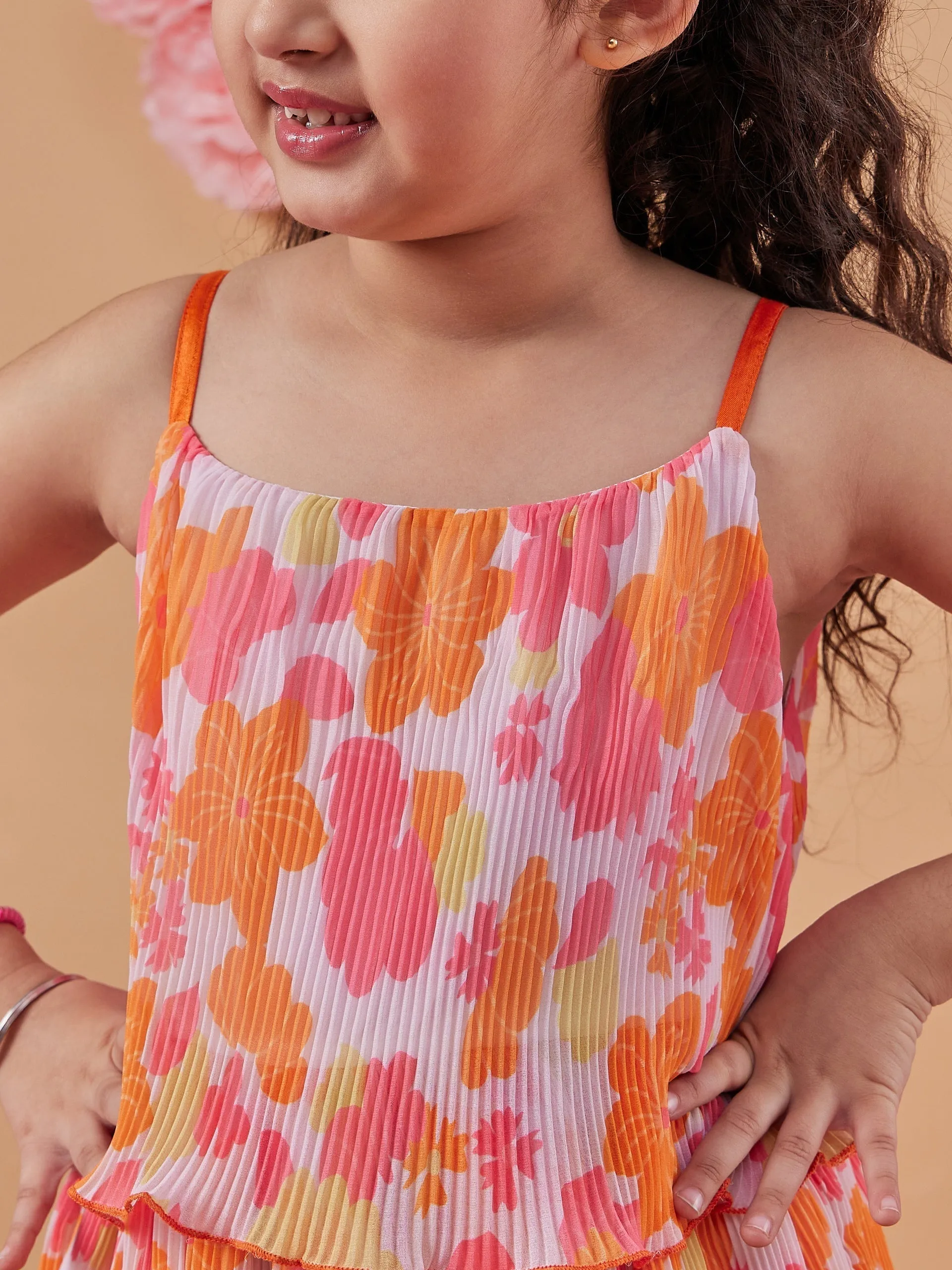 Girls Floral Printed Layered Fit Flare Dress - PS Peaches