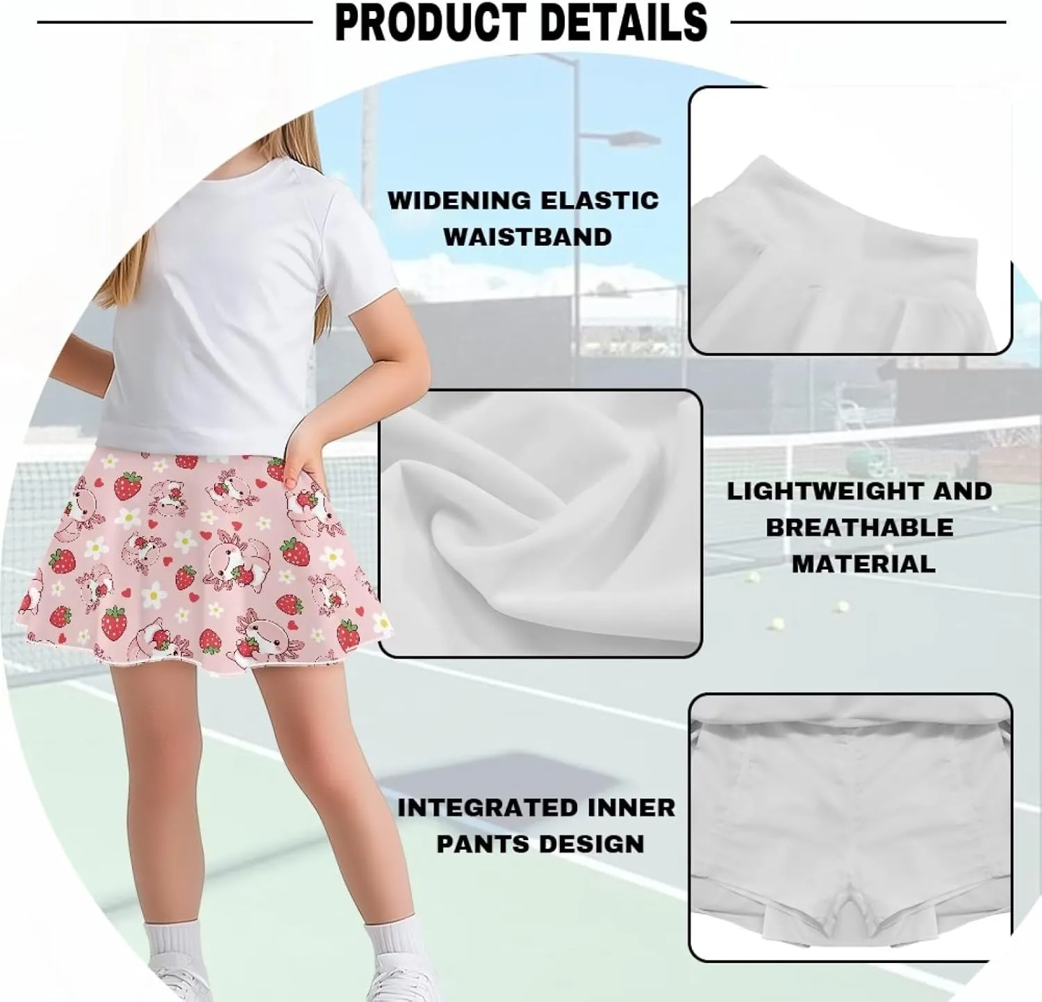 Girls Tennis Skirts with Shorts High Waisted Skater Skirt Stretchy Activewear Sports Athletic Skirts for Kids