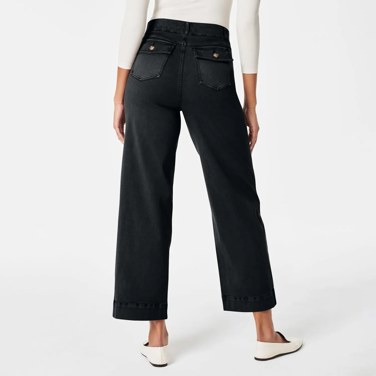Gumipy Women Stretch Twill Cropped Wide Leg Pant High Waist Casual Capri Pants Straight Leg Chino Pants Dressy Ankle Jeans