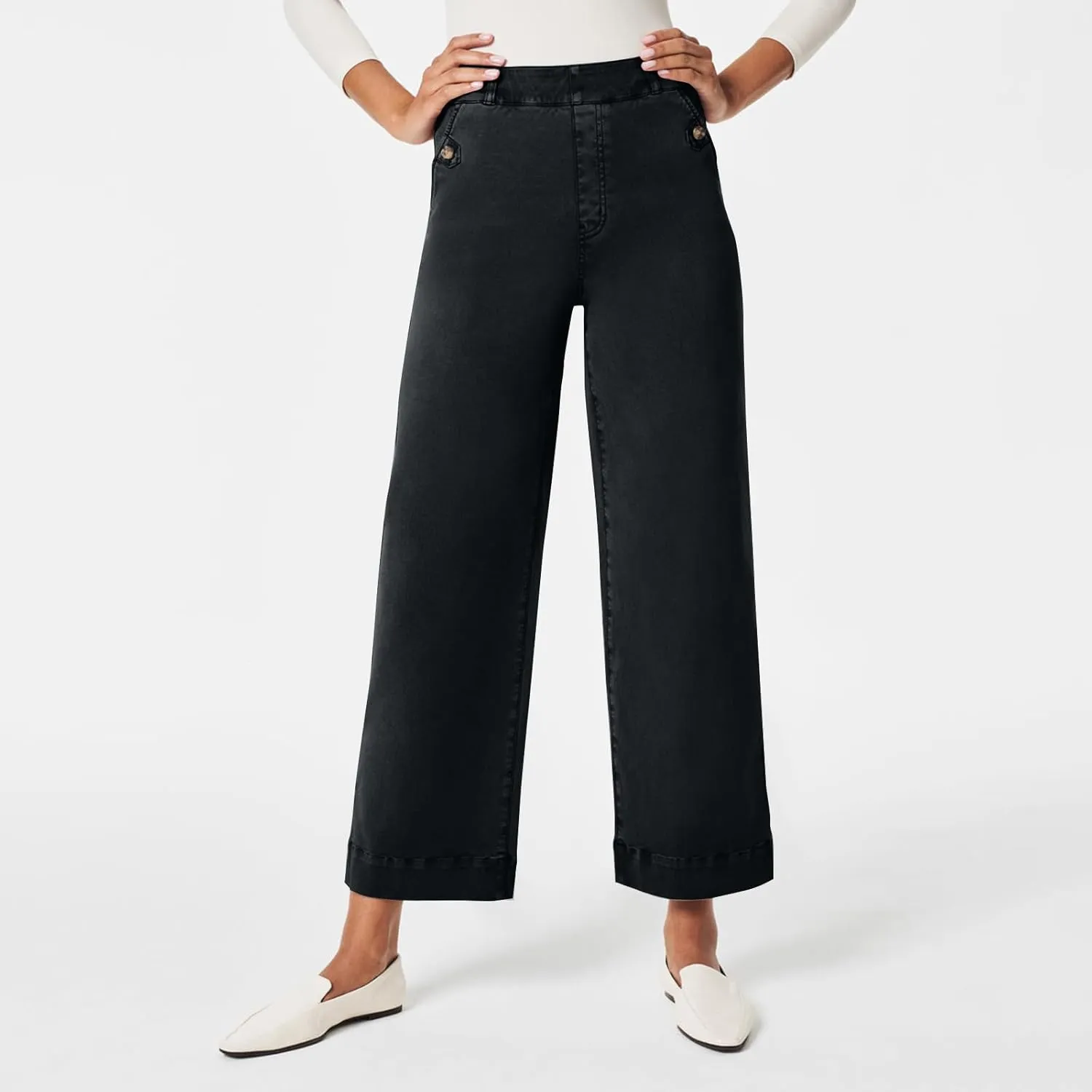Gumipy Women Stretch Twill Cropped Wide Leg Pant High Waist Casual Capri Pants Straight Leg Chino Pants Dressy Ankle Jeans