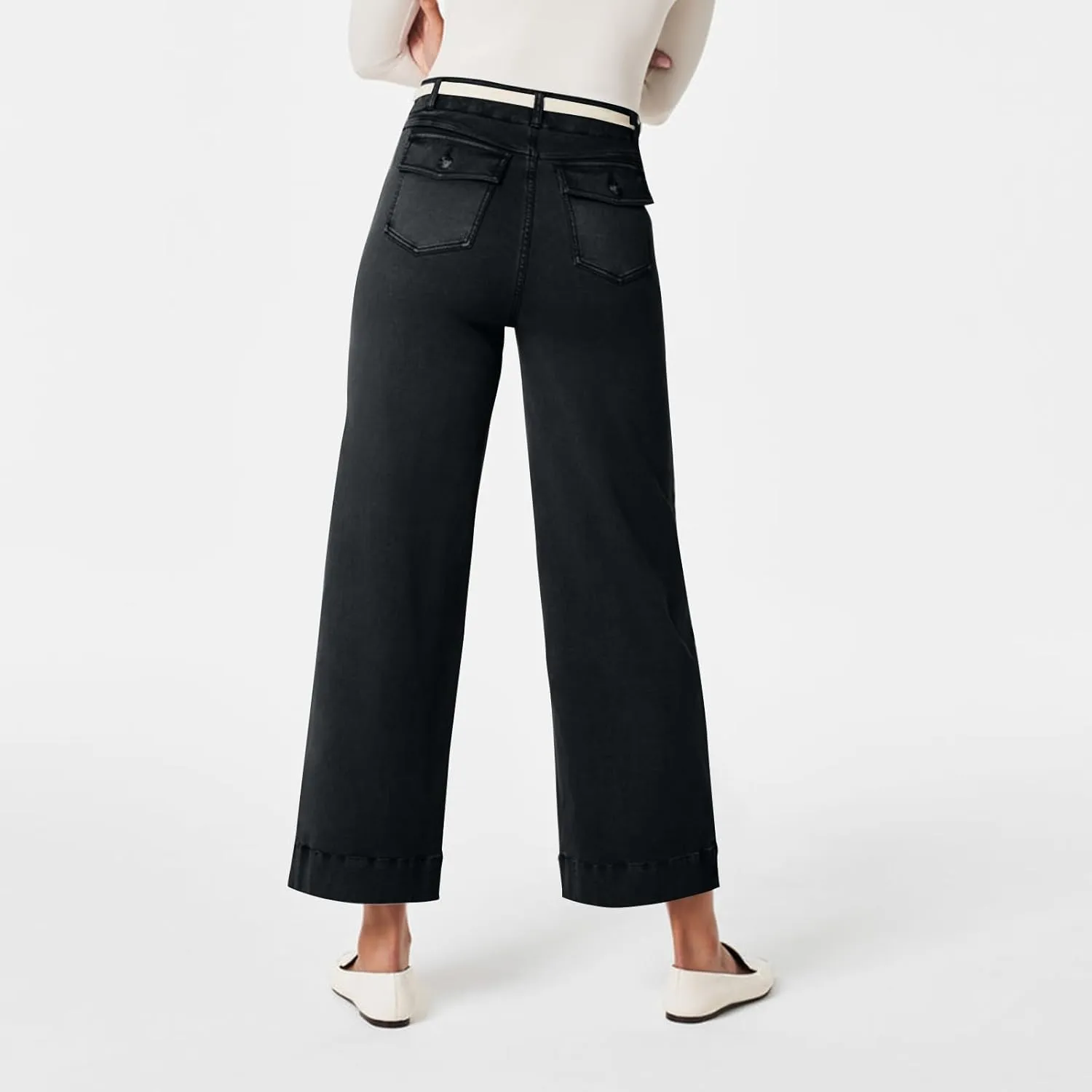 Gumipy Women Stretch Twill Cropped Wide Leg Pant High Waist Casual Capri Pants Straight Leg Chino Pants Dressy Ankle Jeans
