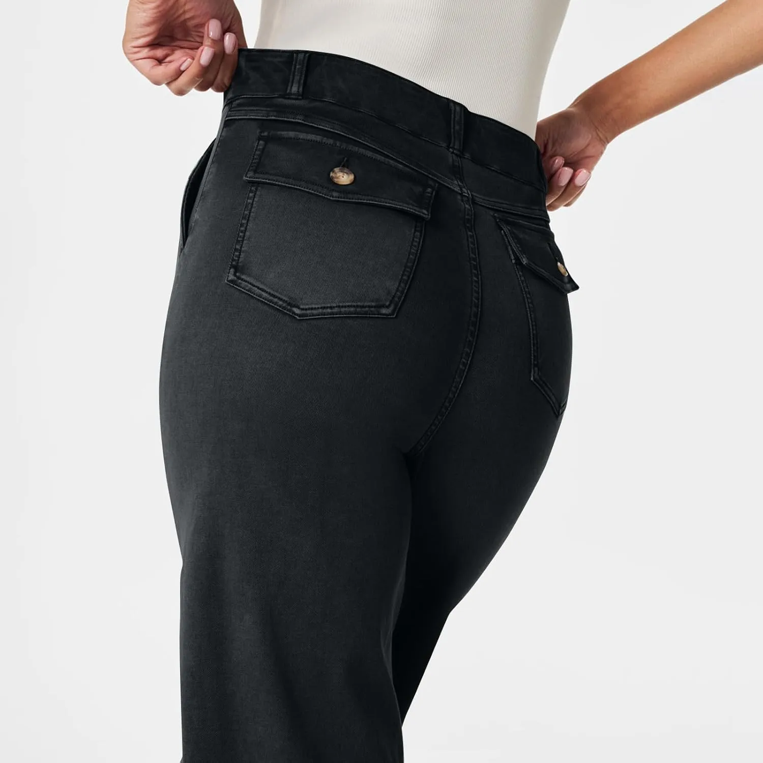 Gumipy Women Stretch Twill Cropped Wide Leg Pant High Waist Casual Capri Pants Straight Leg Chino Pants Dressy Ankle Jeans