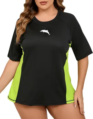 Halcurt Women's Plus Size Short Sleeve Rash Guard with Built in Bra Swim Shirt UPF50  Quick Dry Swimsuit Top