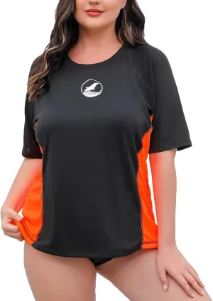 Halcurt Women's Plus Size Short Sleeve Rash Guard with Built in Bra Swim Shirt UPF50  Quick Dry Swimsuit Top