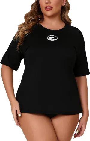 Halcurt Women's Plus Size Short Sleeve Rash Guard with Built in Bra Swim Shirt UPF50  Quick Dry Swimsuit Top