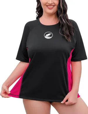 Halcurt Women's Plus Size Short Sleeve Rash Guard with Built in Bra Swim Shirt UPF50  Quick Dry Swimsuit Top
