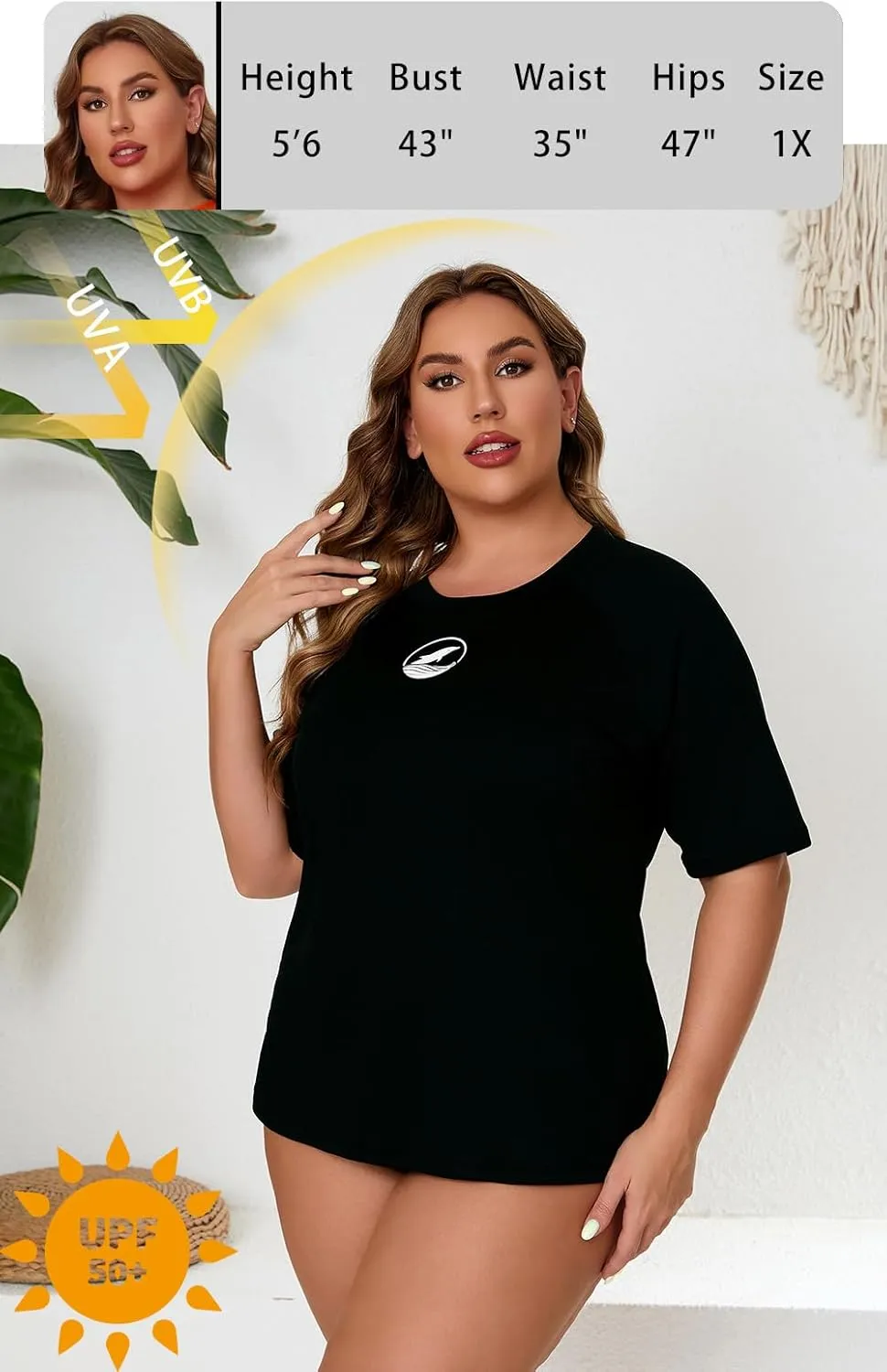 Halcurt Women's Plus Size Short Sleeve Rash Guard with Built in Bra Swim Shirt UPF50  Quick Dry Swimsuit Top