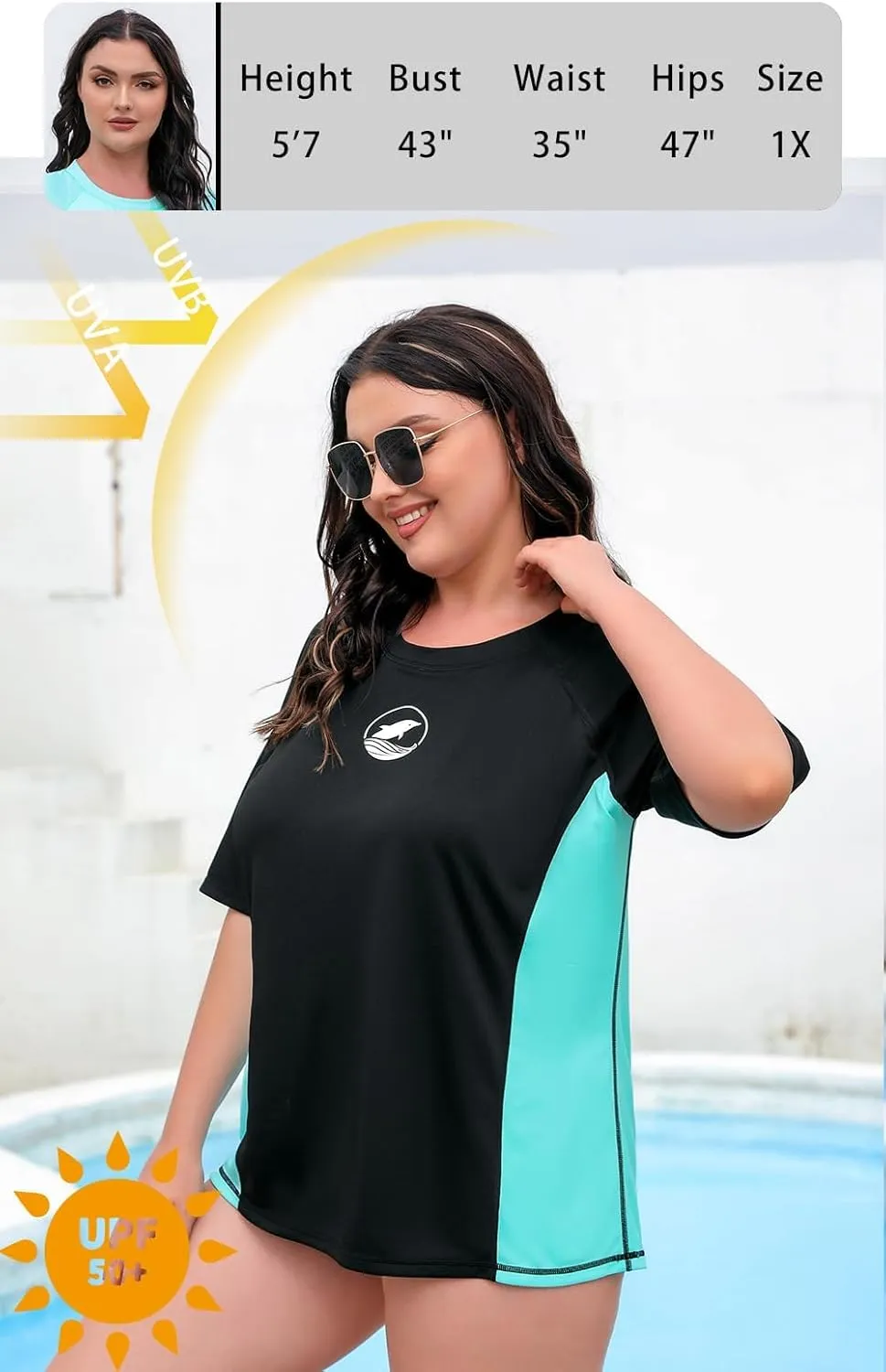 Halcurt Women's Plus Size Short Sleeve Rash Guard with Built in Bra Swim Shirt UPF50  Quick Dry Swimsuit Top
