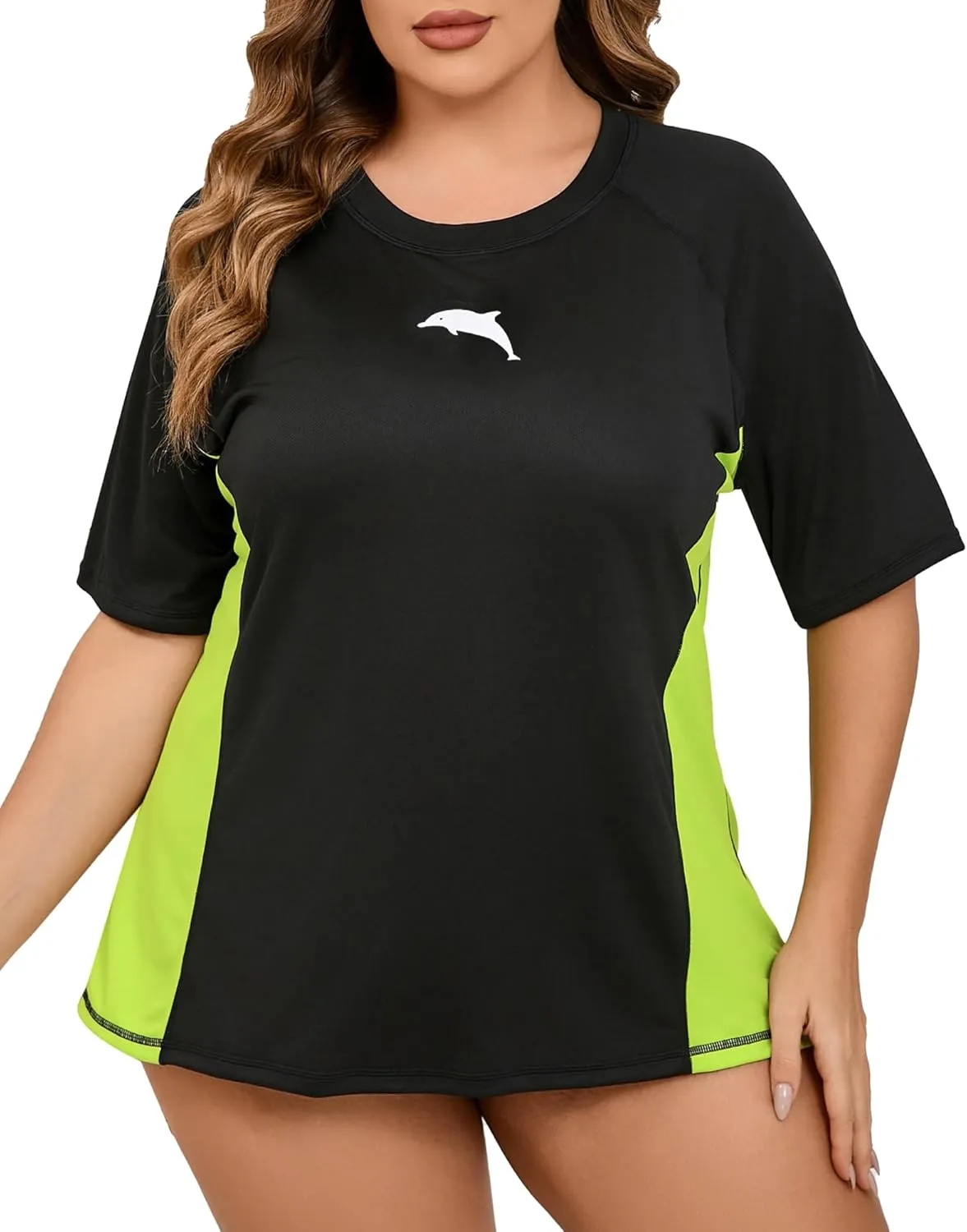 Halcurt Women's Plus Size Short Sleeve Rash Guard with Built in Bra Swim Shirt UPF50  Quick Dry Swimsuit Top
