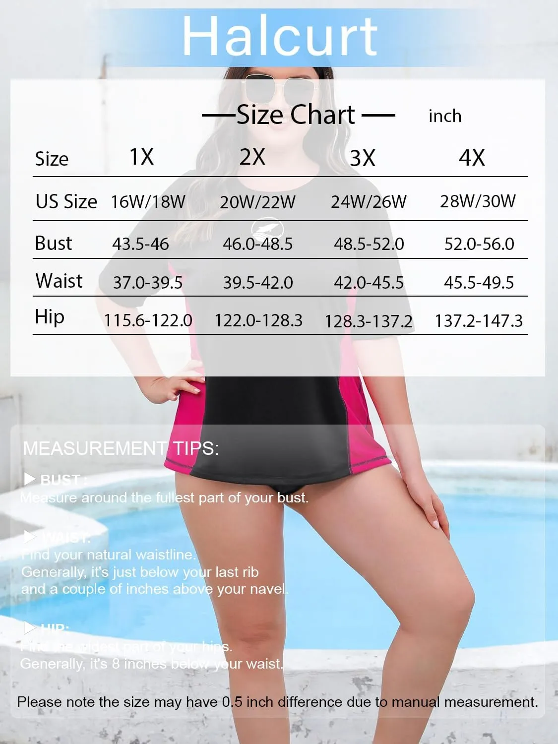 Halcurt Women's Plus Size Short Sleeve Rash Guard with Built in Bra Swim Shirt UPF50  Quick Dry Swimsuit Top