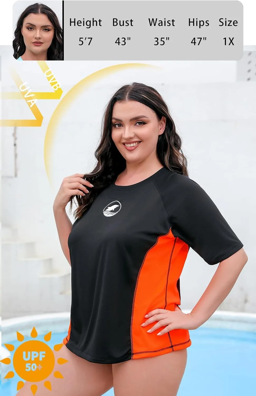 Halcurt Women's Plus Size Short Sleeve Rash Guard with Built in Bra Swim Shirt UPF50  Quick Dry Swimsuit Top