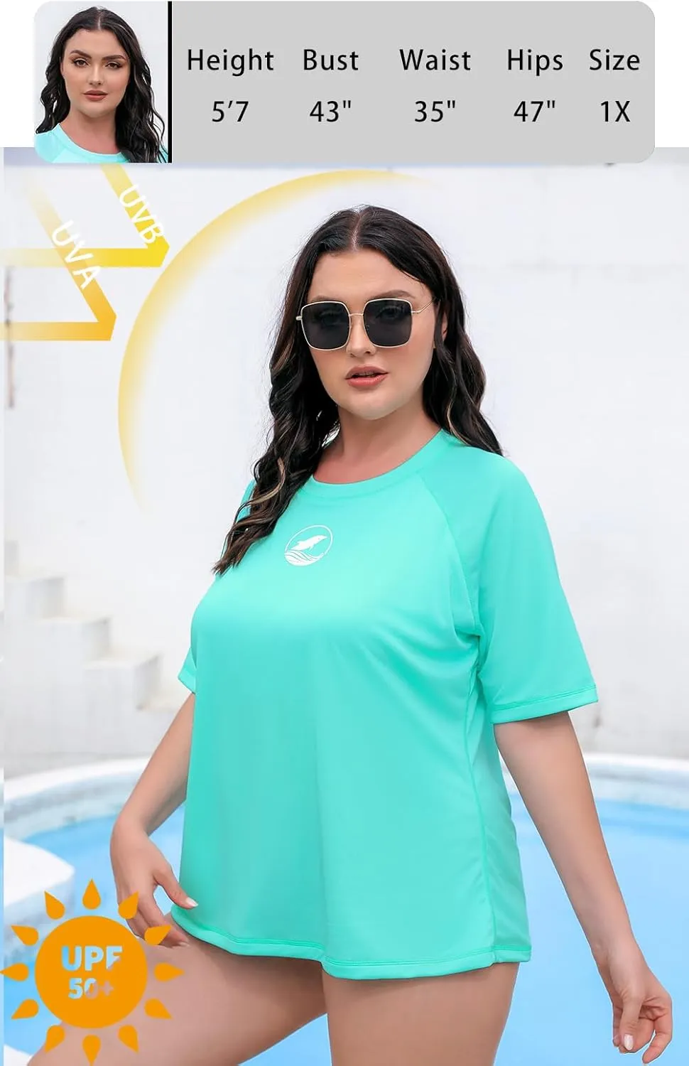 Halcurt Women's Plus Size Short Sleeve Rash Guard with Built in Bra Swim Shirt UPF50  Quick Dry Swimsuit Top