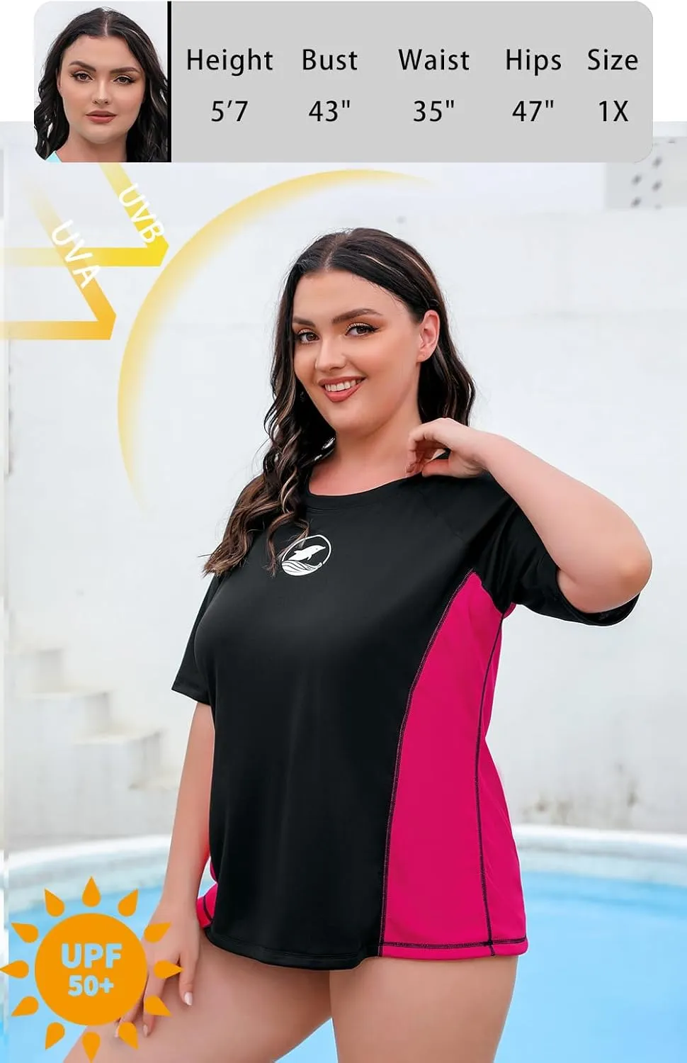 Halcurt Women's Plus Size Short Sleeve Rash Guard with Built in Bra Swim Shirt UPF50  Quick Dry Swimsuit Top