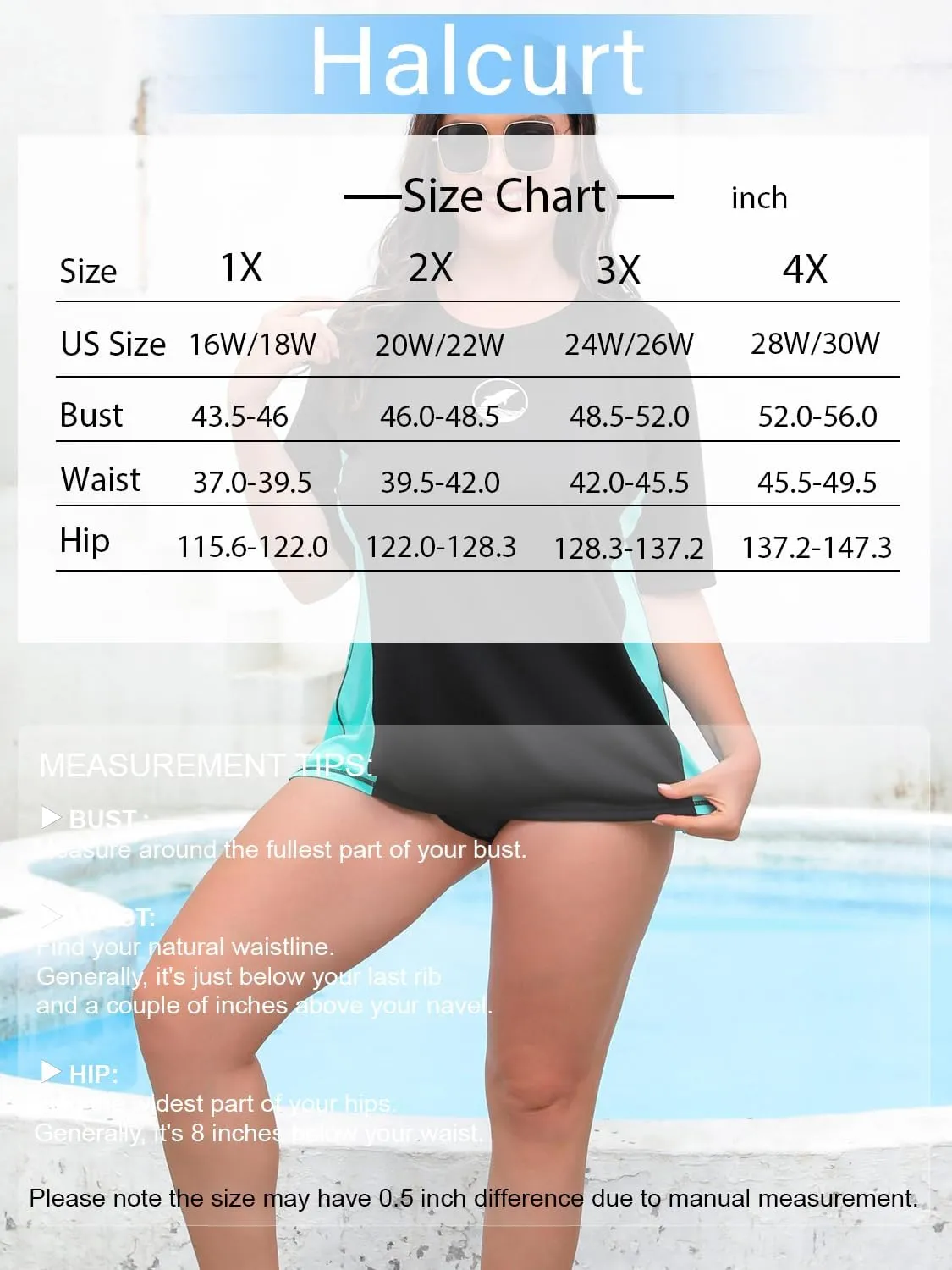 Halcurt Women's Plus Size Short Sleeve Rash Guard with Built in Bra Swim Shirt UPF50  Quick Dry Swimsuit Top