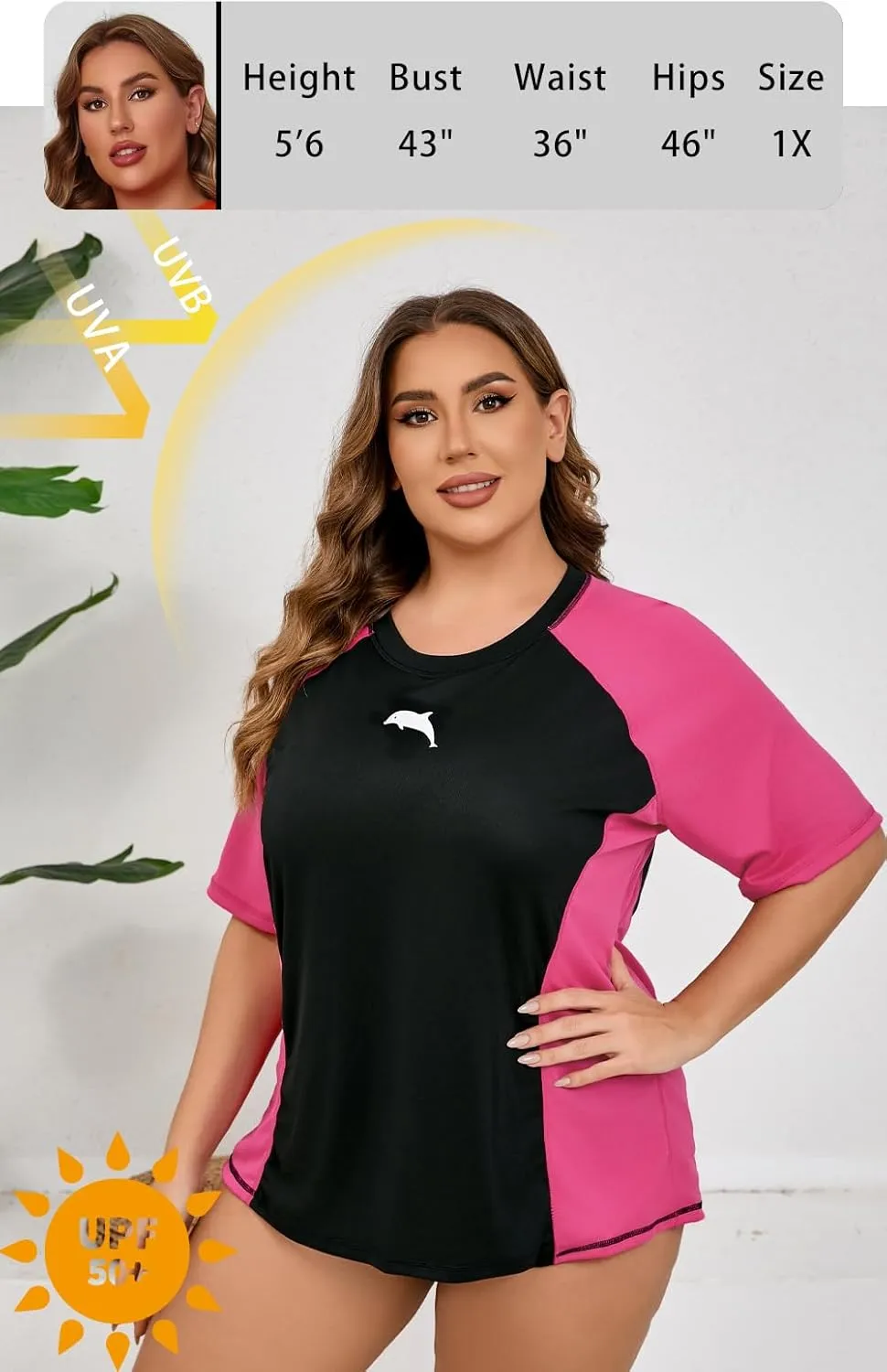Halcurt Women's Plus Size Short Sleeve Rash Guard with Built in Bra Swim Shirt UPF50  Quick Dry Swimsuit Top