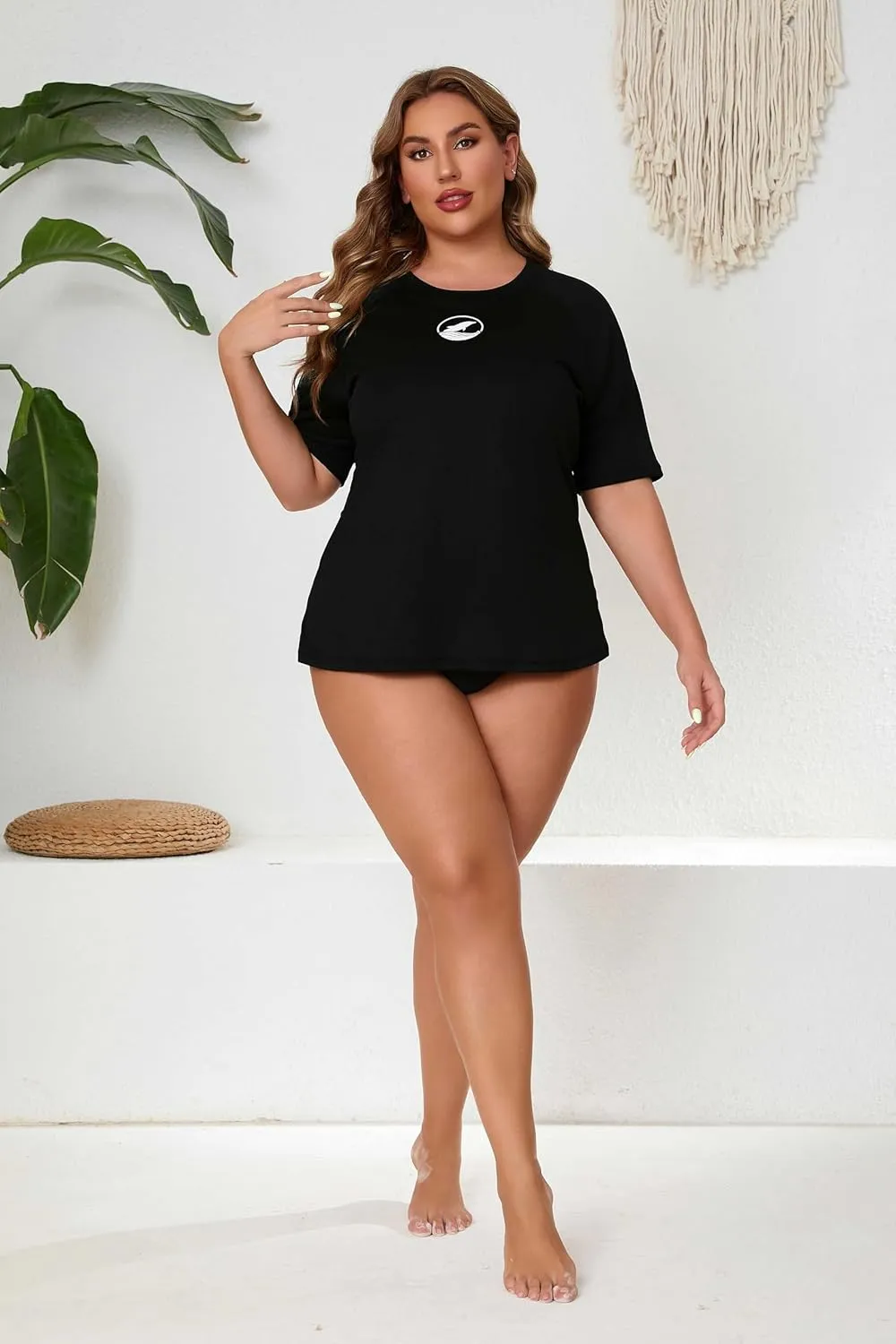 Halcurt Women's Plus Size Short Sleeve Rash Guard with Built in Bra Swim Shirt UPF50  Quick Dry Swimsuit Top