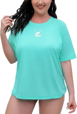 Halcurt Women's Plus Size Short Sleeve Rash Guard with Built in Bra Swim Shirt UPF50  Quick Dry Swimsuit Top