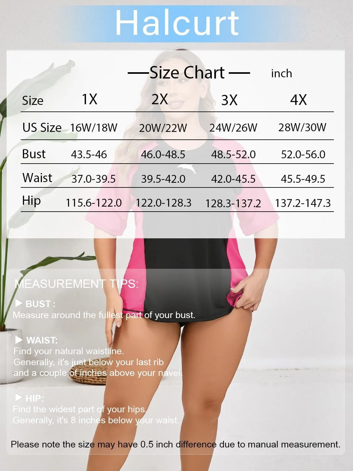 Halcurt Women's Plus Size Short Sleeve Rash Guard with Built in Bra Swim Shirt UPF50  Quick Dry Swimsuit Top