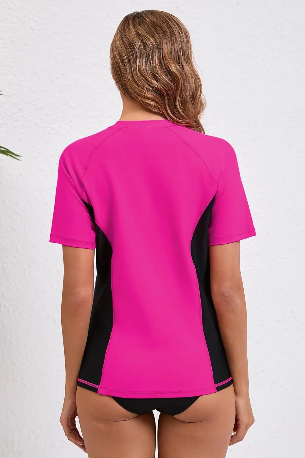 Halcurt Women's Short Sleeve Rash Guard Swimsuit Top with Built in Bra Swim Shirt UPF50  Quick Dry Bathing Suit