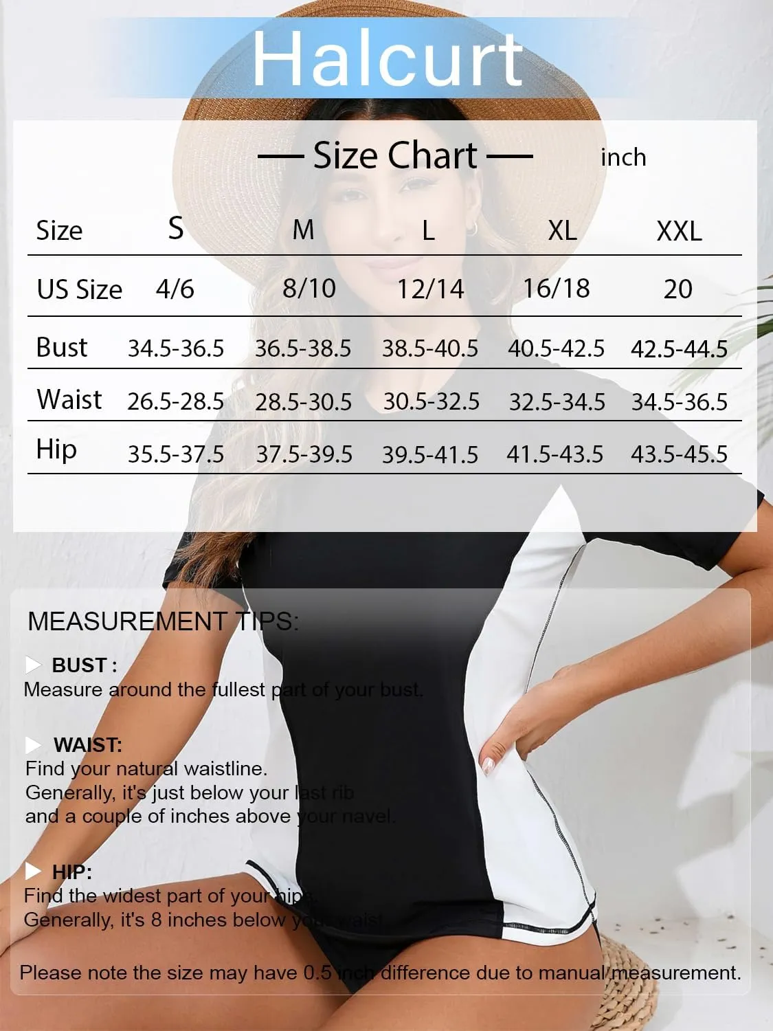 Halcurt Women's Short Sleeve Rash Guard Swimsuit Top with Built in Bra Swim Shirt UPF50  Quick Dry Bathing Suit