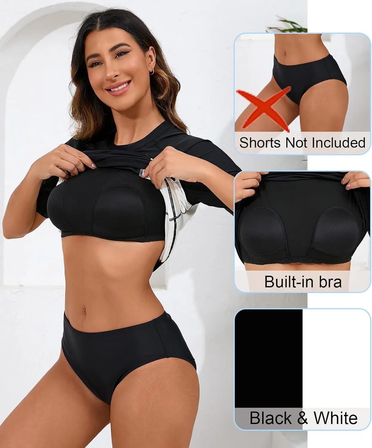 Halcurt Women's Short Sleeve Rash Guard Swimsuit Top with Built in Bra Swim Shirt UPF50  Quick Dry Bathing Suit