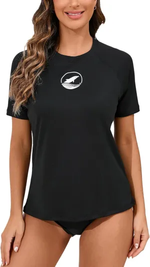 Halcurt Women's Short Sleeve Rash Guard with Built in Bra Swim Shirt UPF50  Quick Dry Lightweight Swimsuit Top