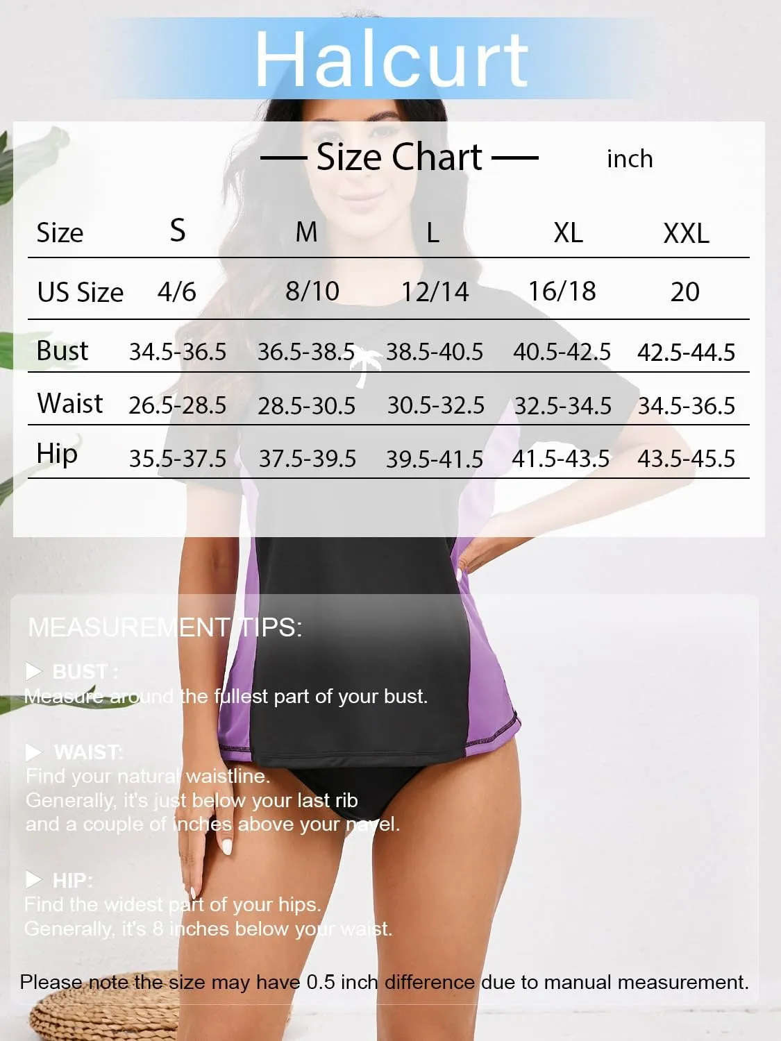 Halcurt Women's Short Sleeve Rash Guard with Built in Bra Swim Shirt UPF50  Quick Dry Lightweight Swimsuit Top