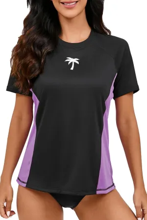 Halcurt Women's Short Sleeve Rash Guard with Built in Bra Swim Shirt UPF50  Quick Dry Lightweight Swimsuit Top