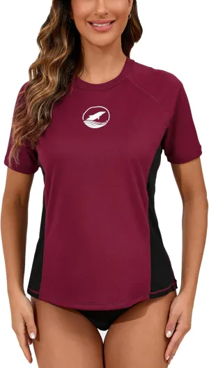 Halcurt Women's Short Sleeve Rash Guard with Built in Bra Swim Shirt UPF50  Quick Dry Lightweight Swimsuit Top