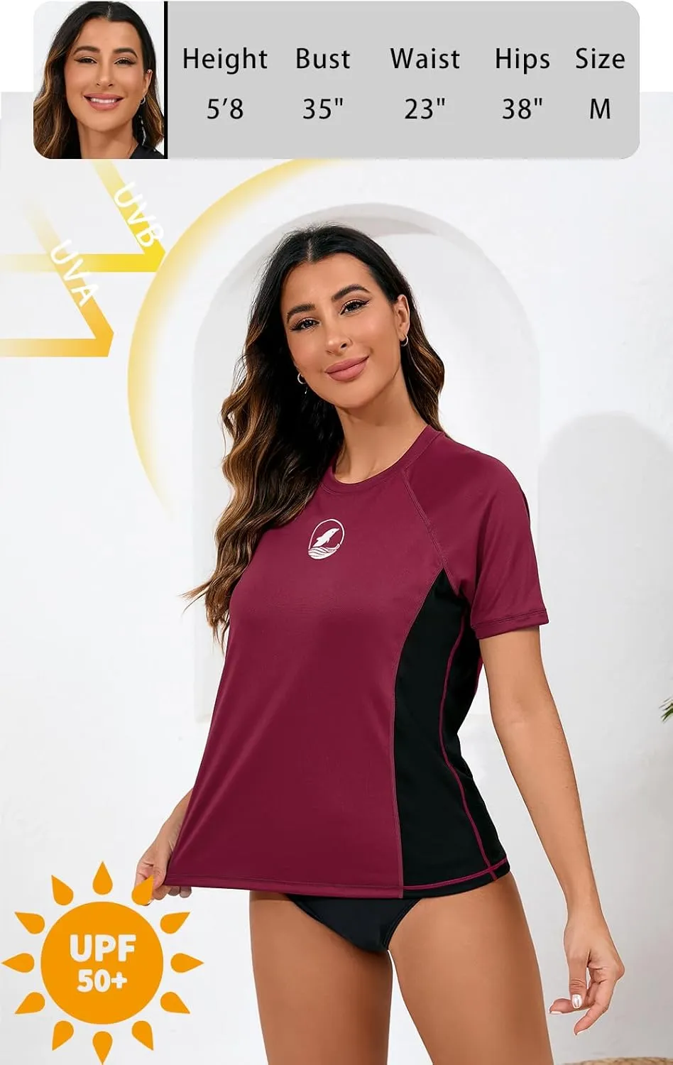 Halcurt Women's Short Sleeve Rash Guard with Built in Bra Swim Shirt UPF50  Quick Dry Lightweight Swimsuit Top