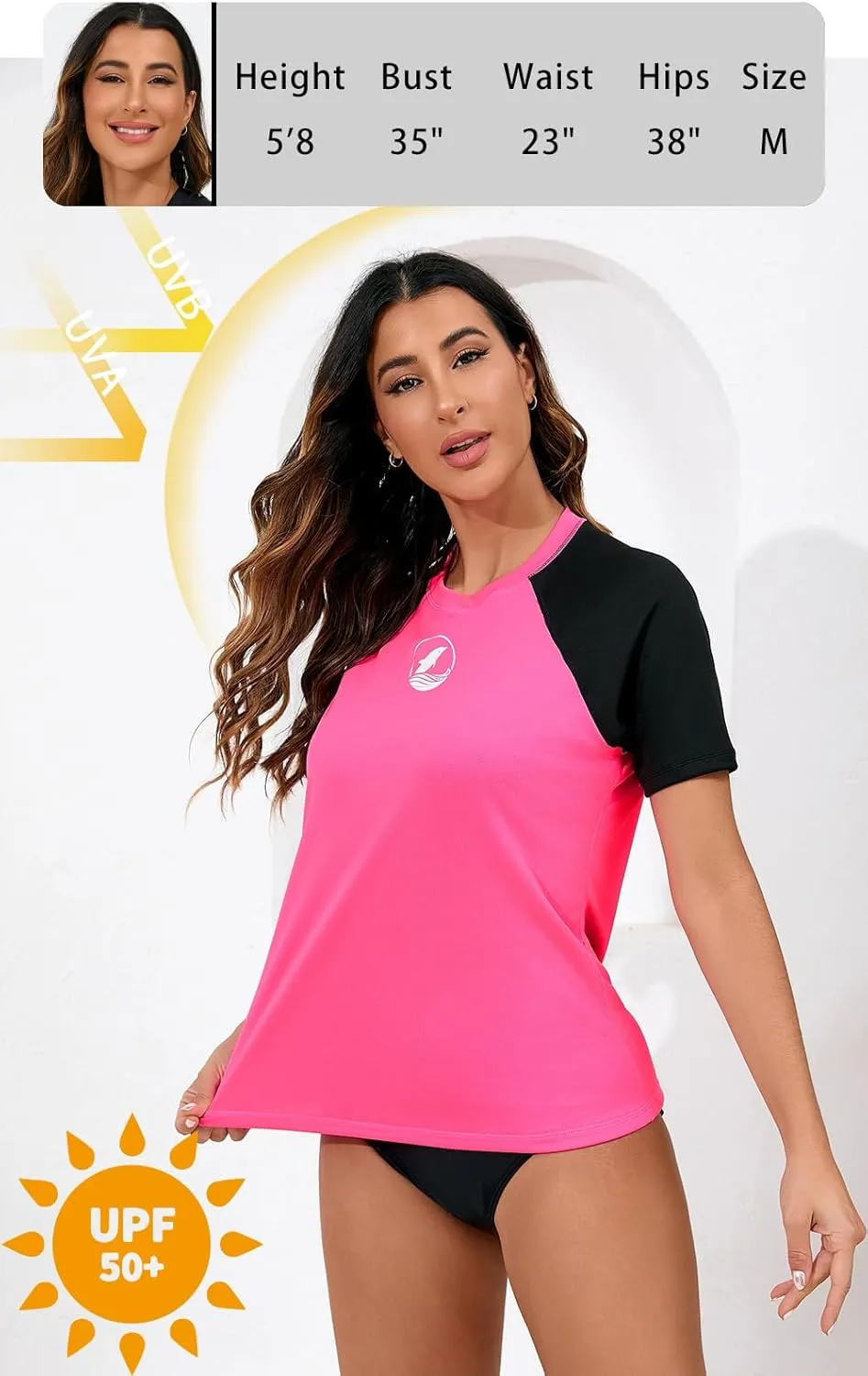 Halcurt Women's Short Sleeve Rash Guard with Built in Bra Swim Shirt UPF50  Quick Dry Lightweight Swimsuit Top