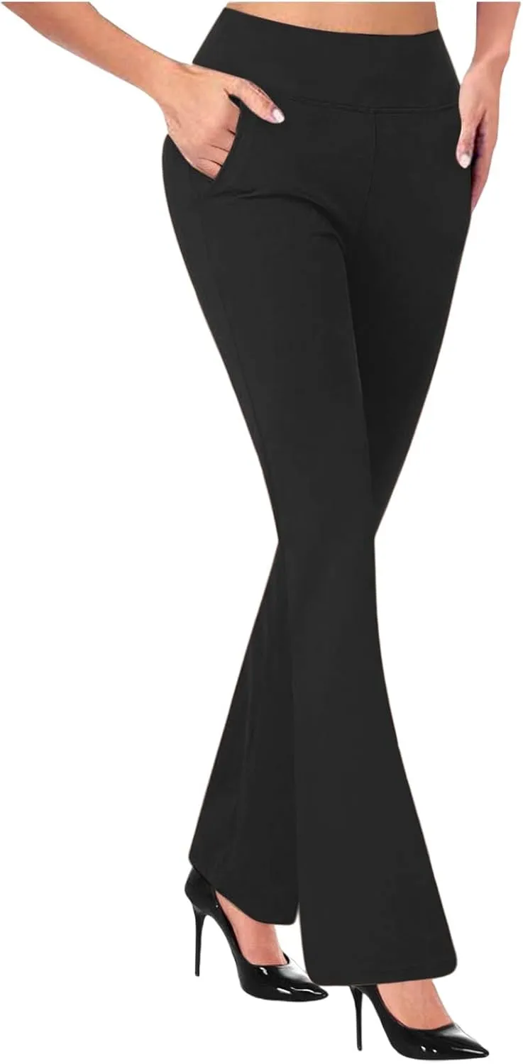 High Waisted Dress Pants for Women Stretchy Straight Leg Pant Work Trouser Business Office Casual Slacks with Pockets