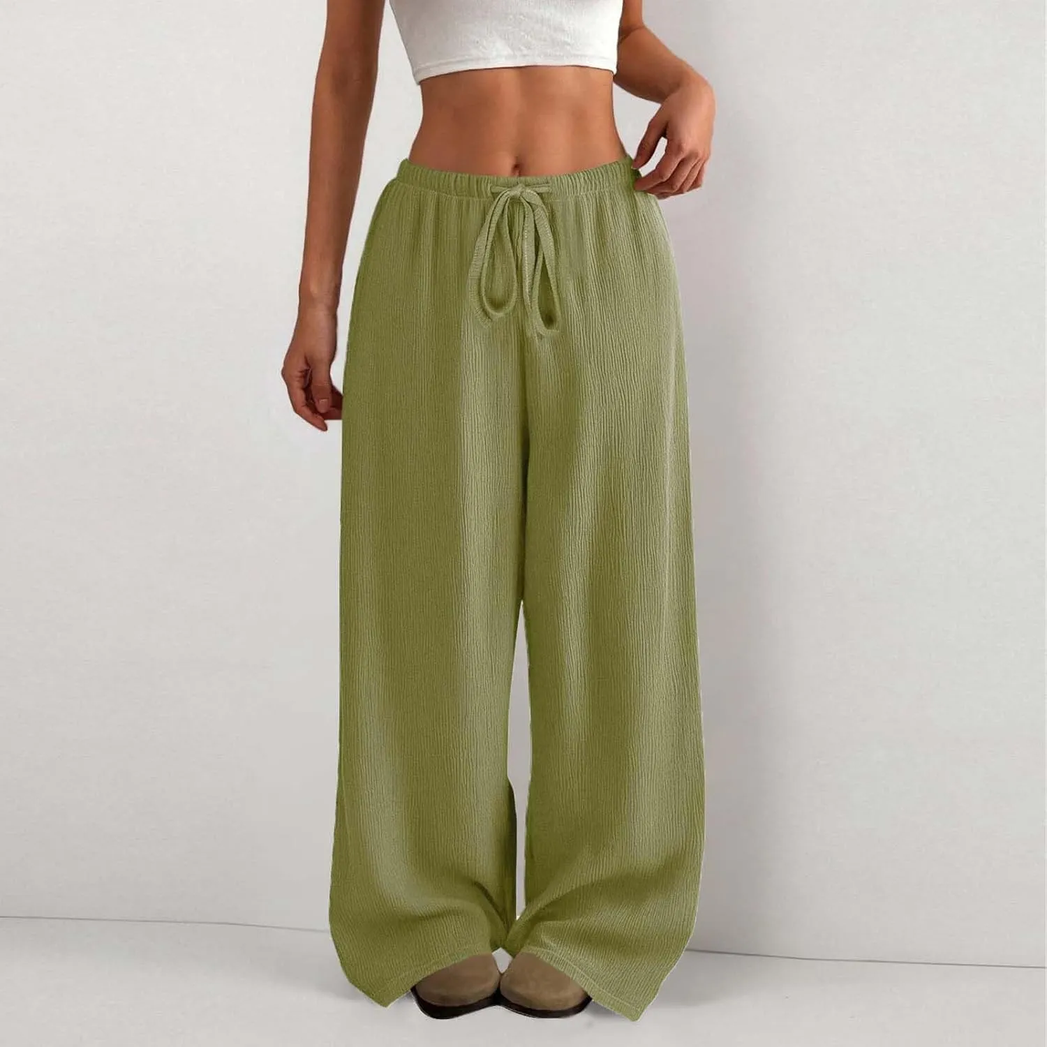 Hvyesh Casual Palazzo Pants for Women Baggy Wide Leg Summer Long Womens Trousers High Waisted Drawstring