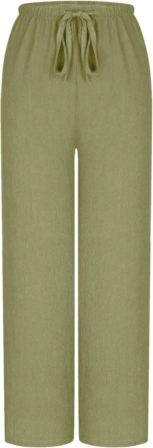 Hvyesh Casual Palazzo Pants for Women Baggy Wide Leg Summer Long Womens Trousers High Waisted Drawstring