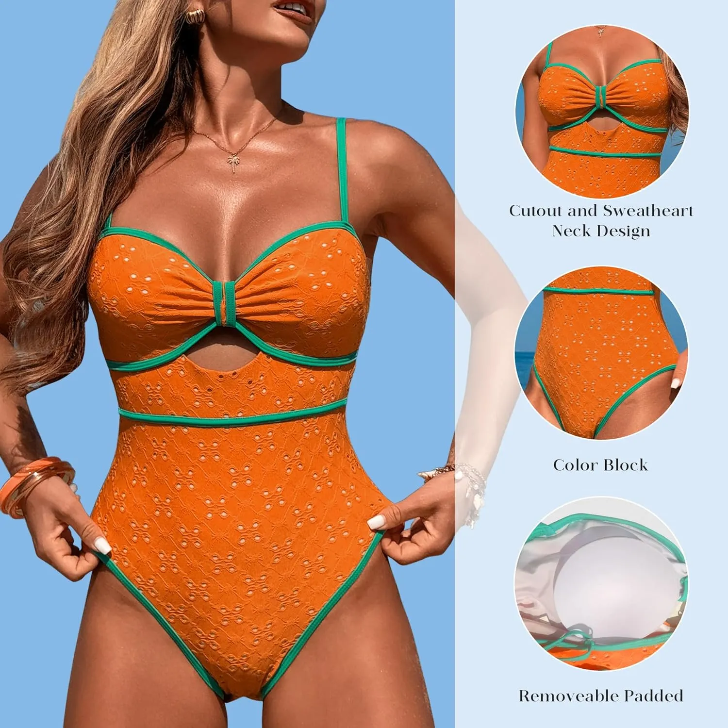 HXN Women's One Piece Swimsuit Tummy Control Bathing Suit Color Block Cutout Slimming Swim Suit Swimwear 2025
