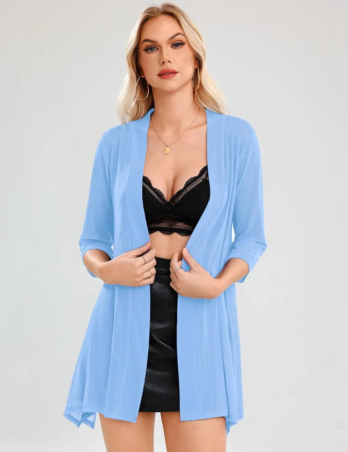 iClosam Women 3/4 Sleeve Cardigan Sweater Casual Sheer Open Front Kimono Cardigans Summer Trendy Beach Cover Ups