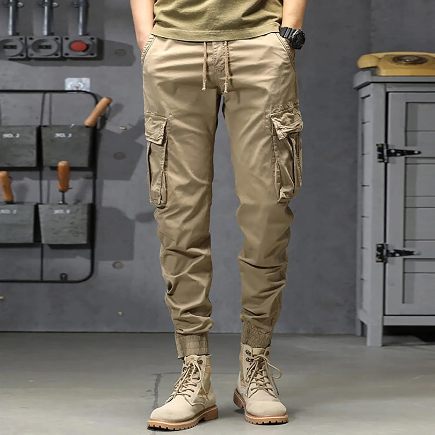 Jogger Pants for Men 2024 Outdoor Tactical Pants Cotton Drawstring Waist Running Workout Harem Pants Hiking Pants