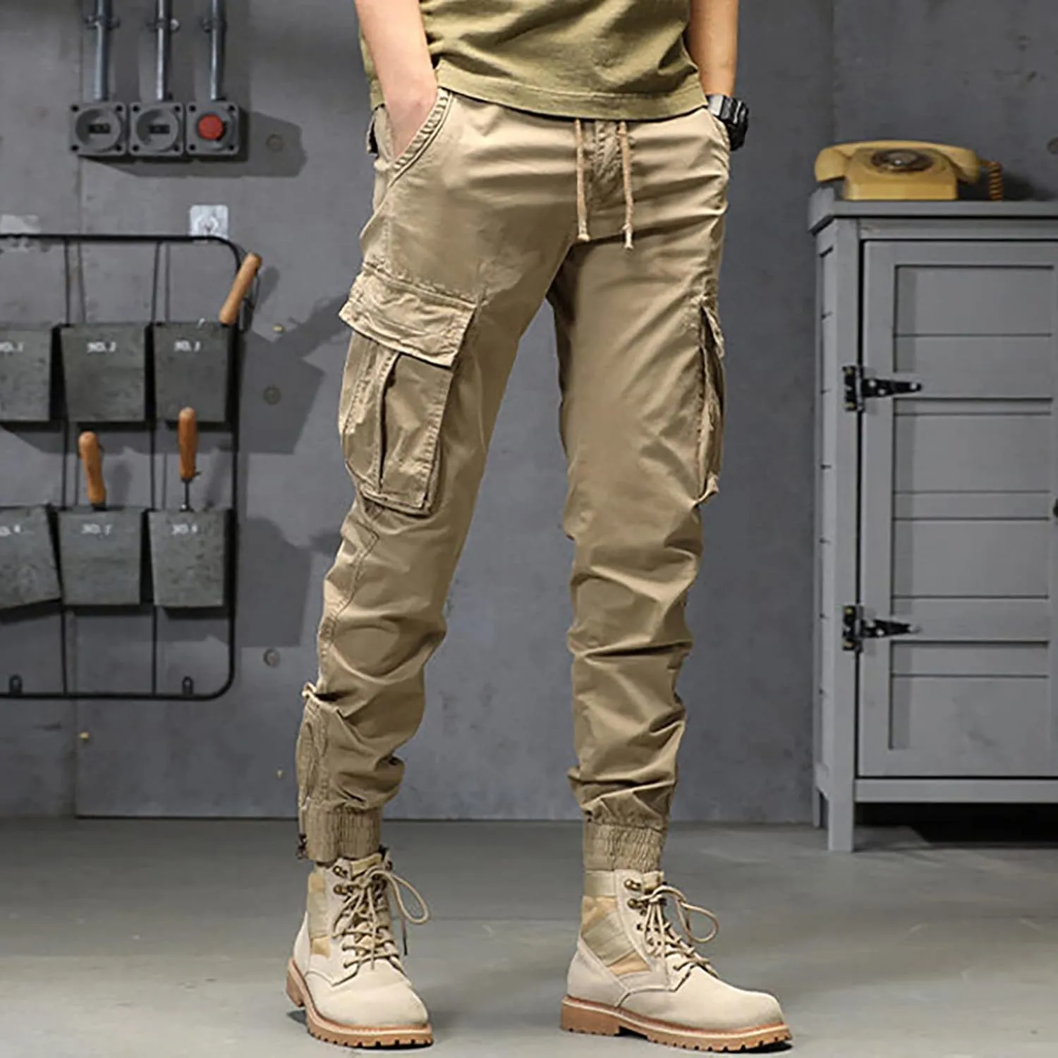 Jogger Pants for Men 2024 Outdoor Tactical Pants Cotton Drawstring Waist Running Workout Harem Pants Hiking Pants