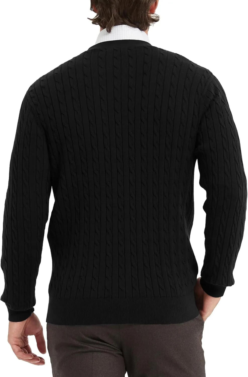 Kallspin Men's Pure Cotton Cable Knit Cardigan V-Neck Sweater Classic Casual Knitwear with Buttons
