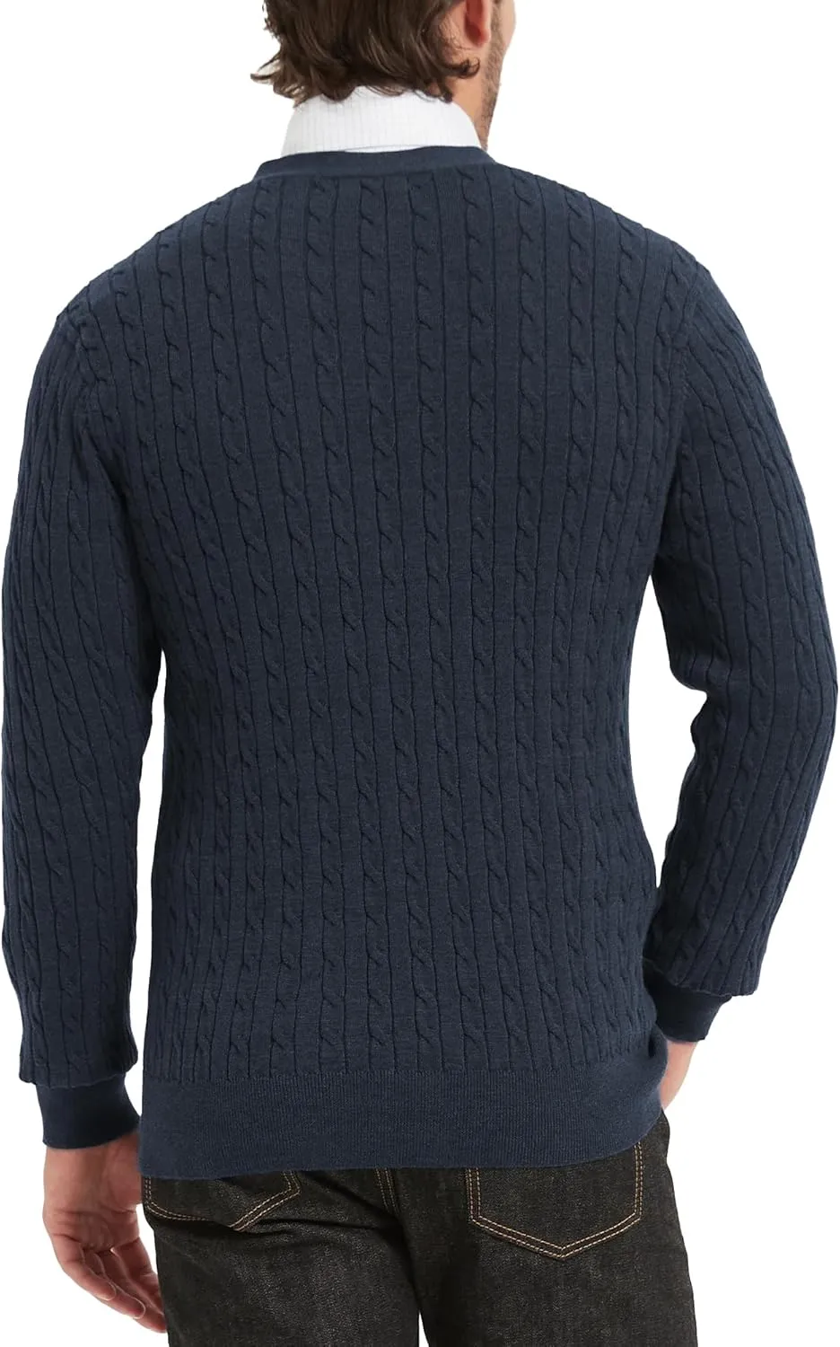 Kallspin Men's Pure Cotton Cable Knit Cardigan V-Neck Sweater Classic Casual Knitwear with Buttons