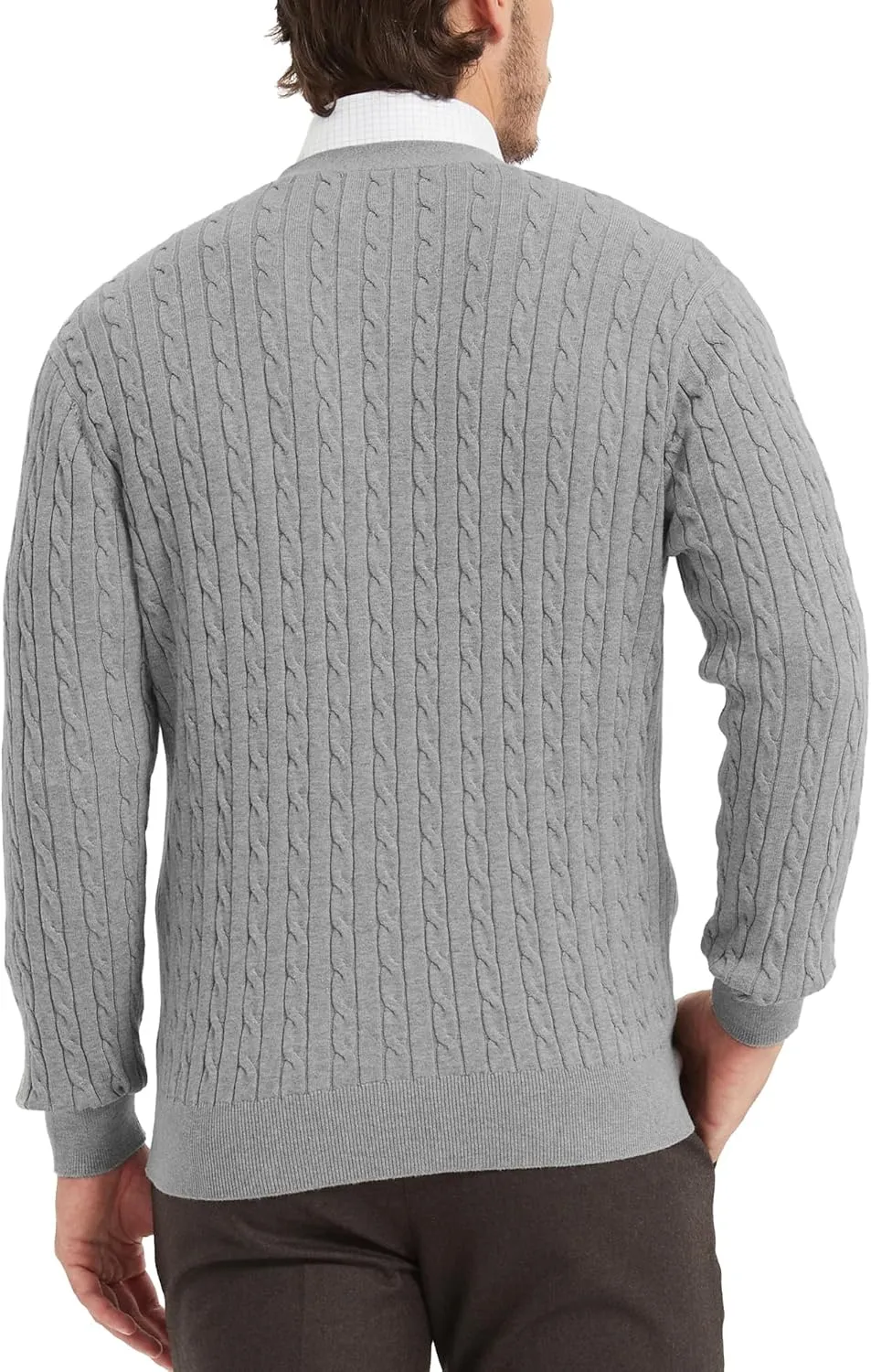 Kallspin Men's Pure Cotton Cable Knit Cardigan V-Neck Sweater Classic Casual Knitwear with Buttons
