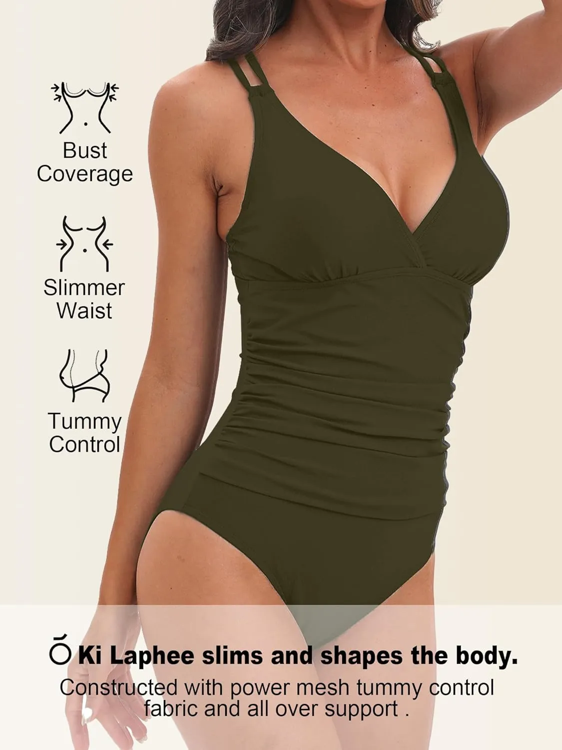 KI LAPHEE One Piece Swimsuits for Women Tummy Control Bathing Suits Sexy Criss Cross Back Swimwear-01-Navy-S